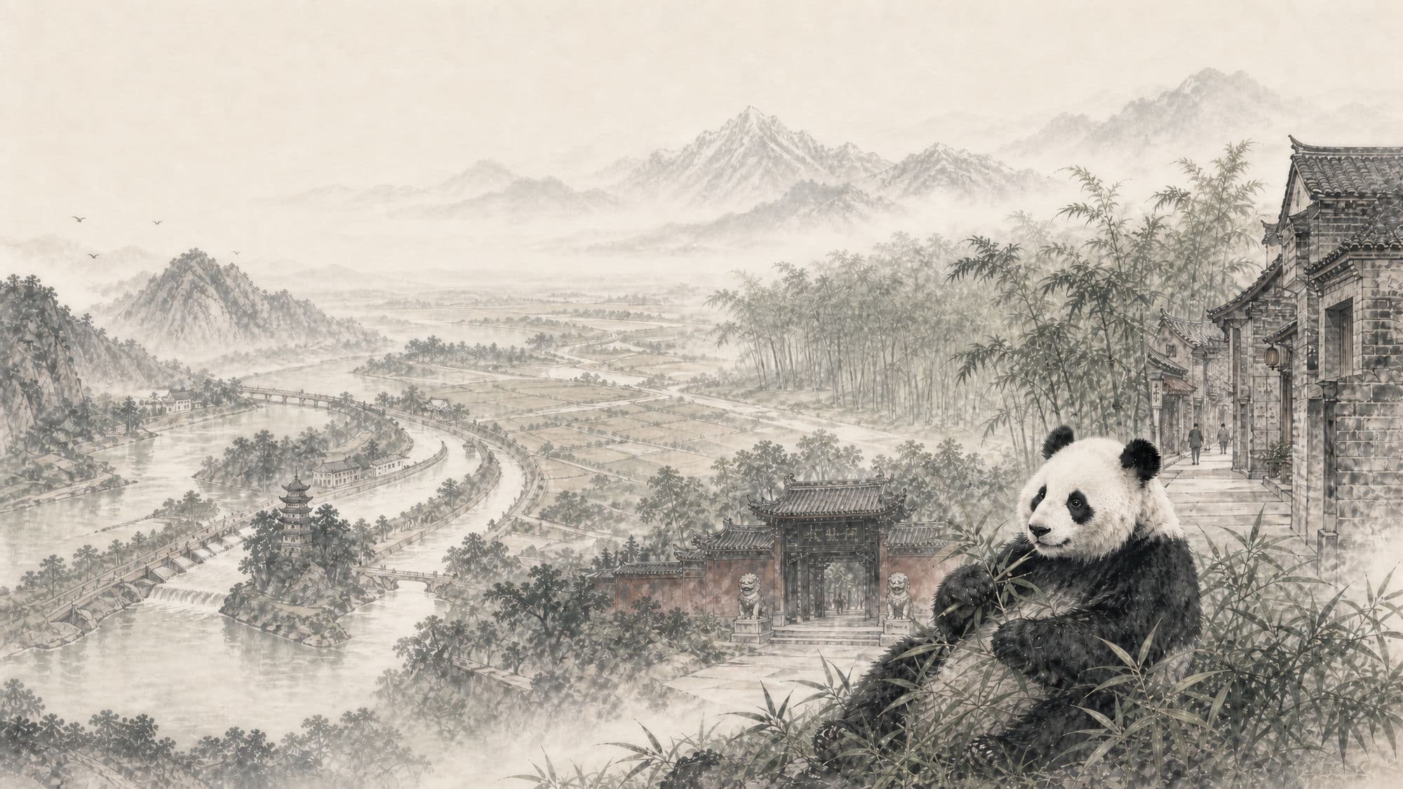 Ink-wash painting of Chengdu