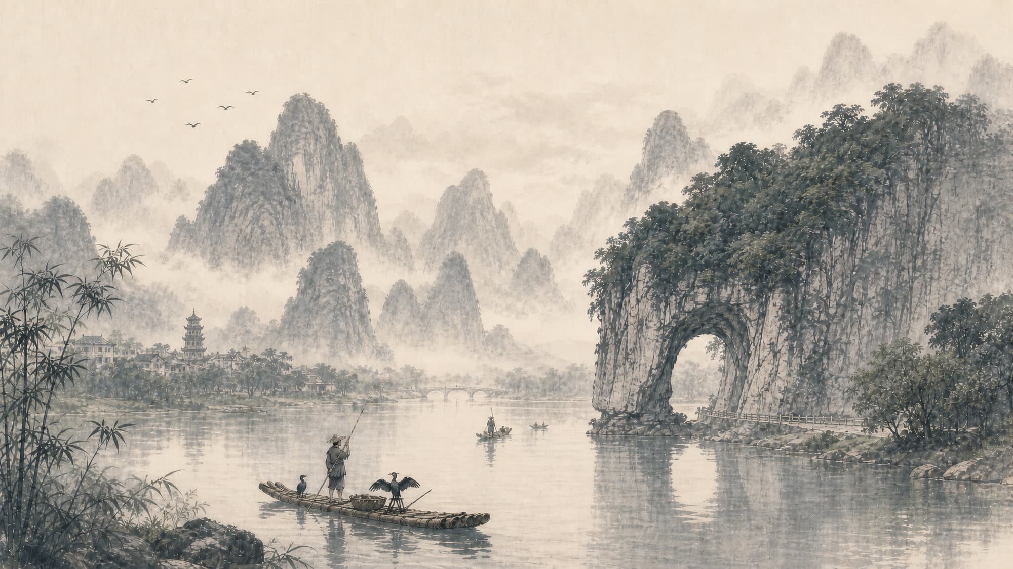 Ink-wash painting of Guilin