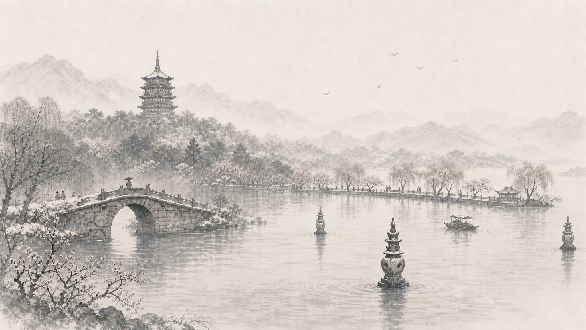 Ink-wash painting of Hangzhou