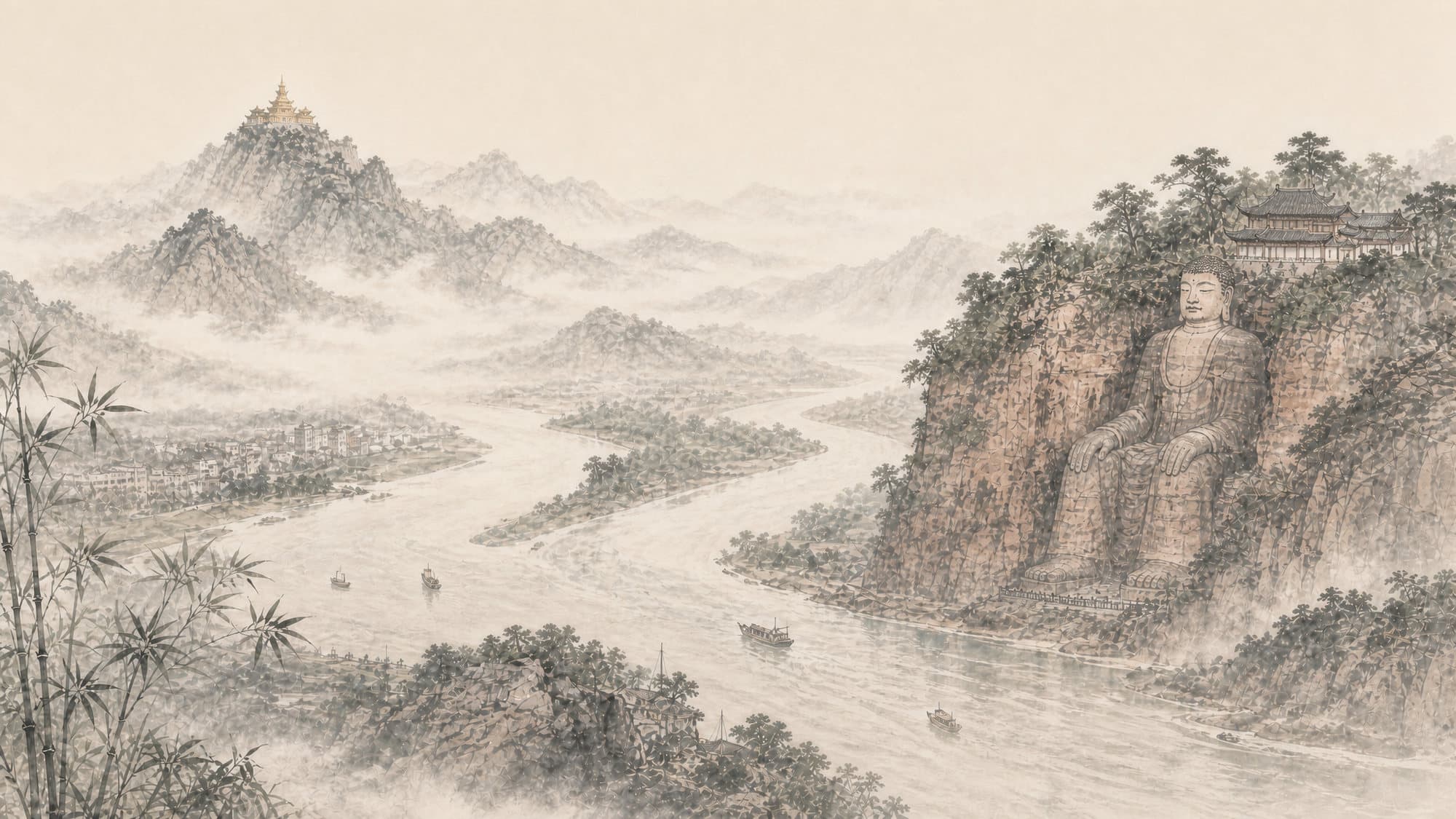 Ink-wash painting of Leshan