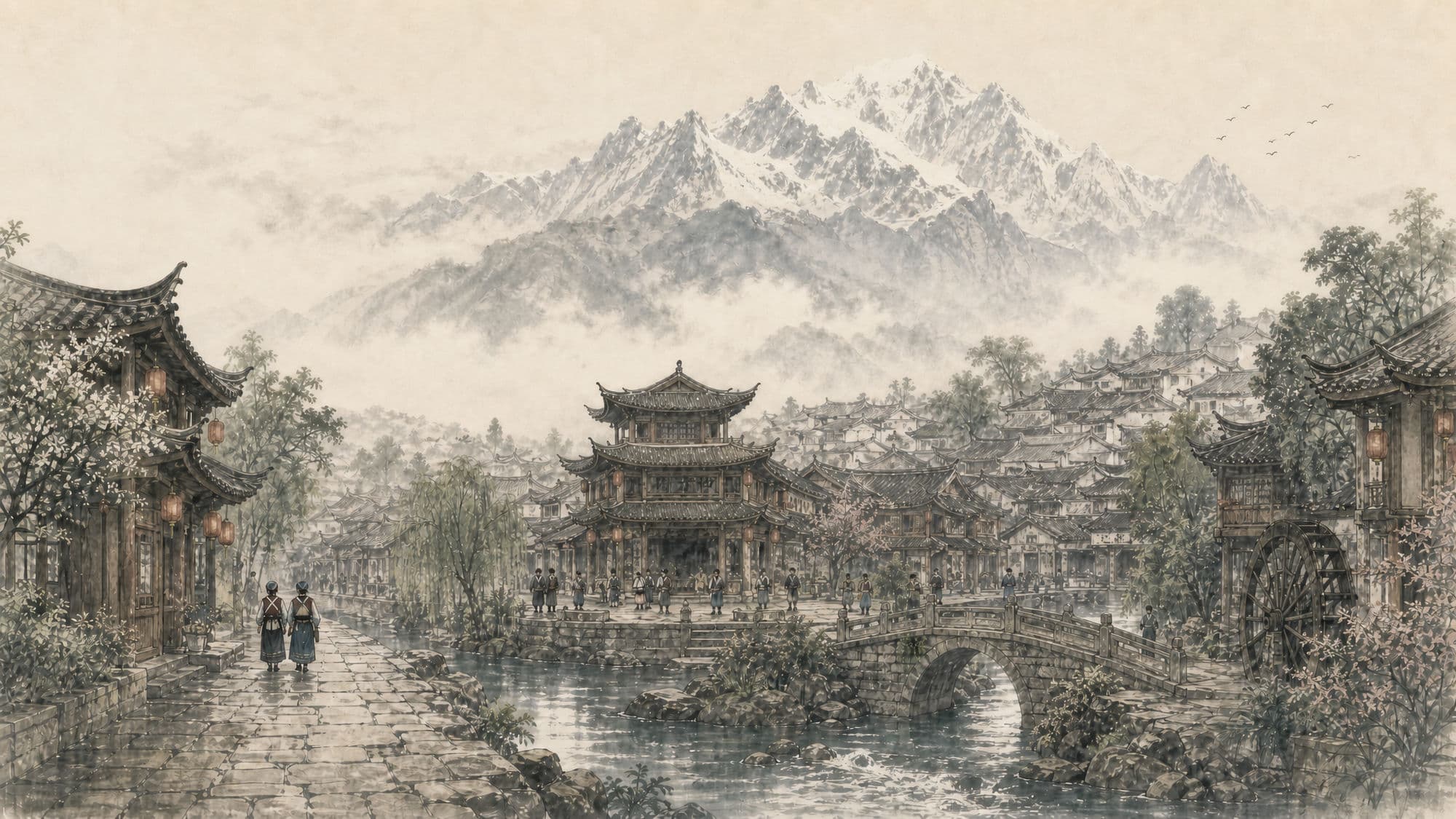 Ink-wash painting of Lijiang