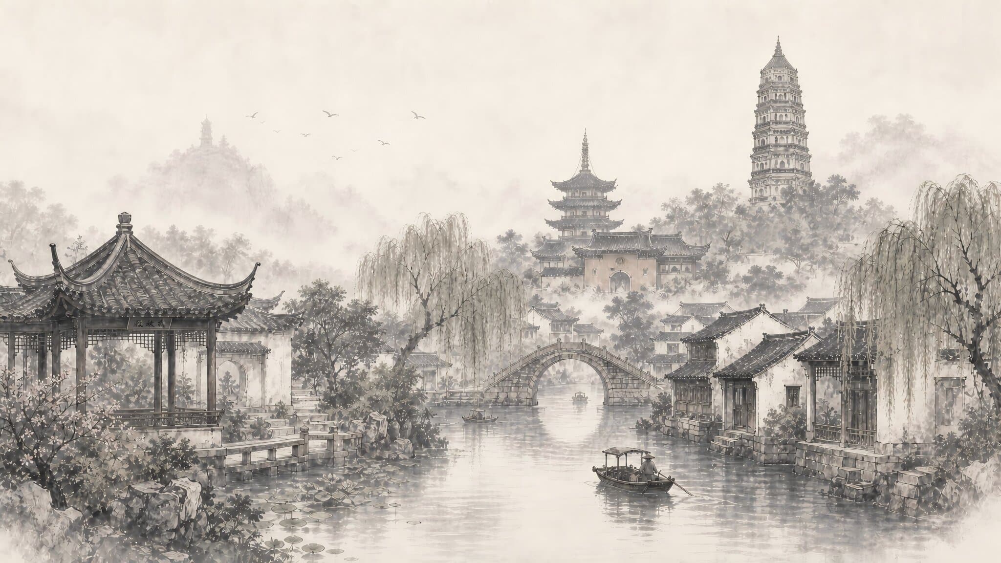 Ink-wash painting of Suzhou
